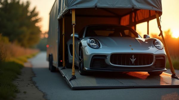 Transport de voiture de luxe : camion fermé, sangles et assurance tous risques